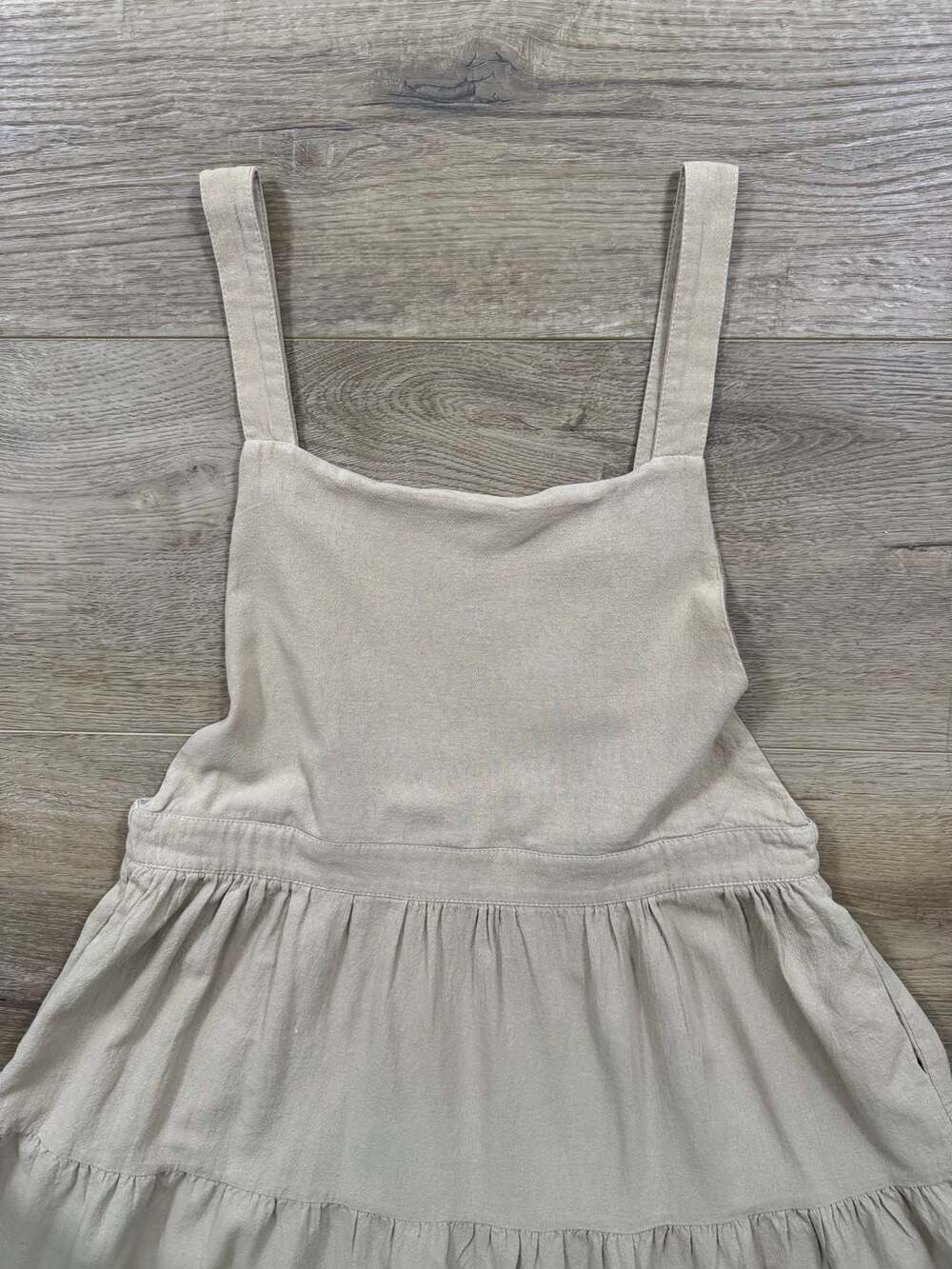 Polagram Beige Tiered Midi Pinafore Dress with Pockets - Picture 3 of 15